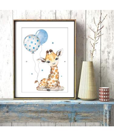 Safari Animals Baby Room Wall Poster | Nursery Decor | Kids Room Art | Grey Blue Balloon | DIN A4 Size - Buy Online on GoSupps.com