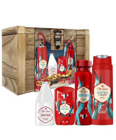 Old Spice Treasure Chest Gift Box Father s Day Gifts for Men Deep Sea Deodorant Stick 50ml Deodorant Spray 150ml Shower Gel 250ml and Captain Aftershave 100ml Deep Sea Gift Set