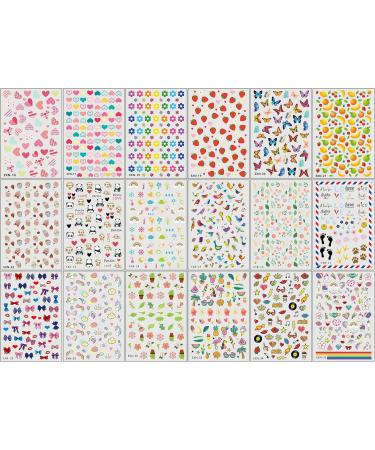 JMEOWIO 18 Sheets Cute Nail Stickers for Kids Nail Art Stickers Decals Self-Adhesive Rainbow Heart Flower Fruit Nail Supplies Nail Art Design Decoration Accessories - Buy Online on GoSupps.com
