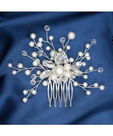 Wedding Hair Accessories Fanvoes Hair Pieces Comb for Brides Bridal - Silver Vintage Headpiece Jewelry Decorations w/Rhinestone Crystal Ivory Pearl for Mother of Bride Bridesmaid Women Flower Girls - Buy Online on GoSupps.com
