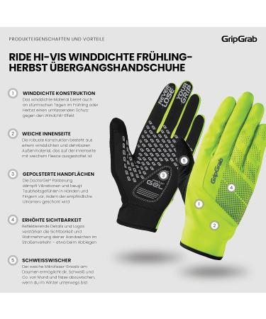 GripGrab Ride Windproof Padded Transition Gloves - Hi-Vis Yellow XL | Lightweight Non-Slip Spring Autumn Cycling Gloves - Buy Online on GoSupps.com