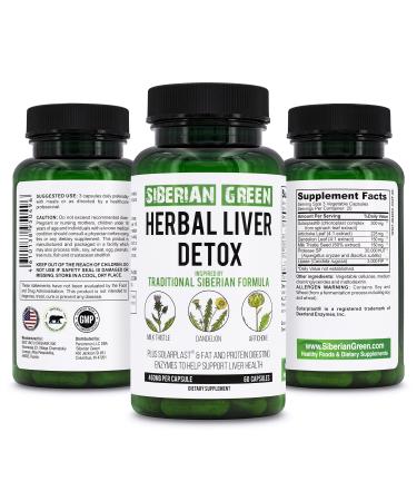 Siberian Green Herbal Liver Detox with Milk Thistle Artichoke Dandelion 60 Capsules Traditional Siberian Formula Plus Enzymes to Support Liver Health