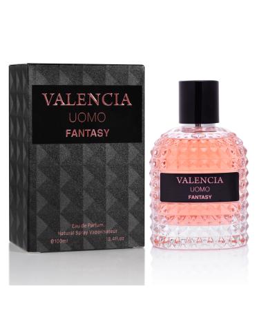 Valencia UOMO Fantasy Men EDP - Spicy & Woody Fragrance - Top Notes of Sweet Red Apple Cardamom & Calabrian Bergamot - Base Scent of Warm Tobacco Leaf Patchouli & Vetiver - Elegant 100ml Bottle