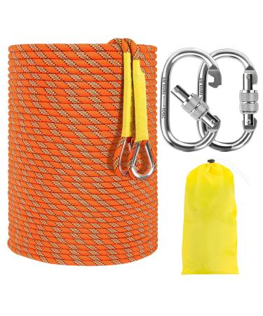 NTR Orange/Black/Blue Climbing Rope 10M(32ft) 20M(64ft) 30M(96ft) 50M(160ft), 8MM Static Rock Climbing Rope with 2 Steel Hooks, Rappelling Rope for Outdoor, Hiking Safety Escape Rope, Rescue Parachute Orange 32ft