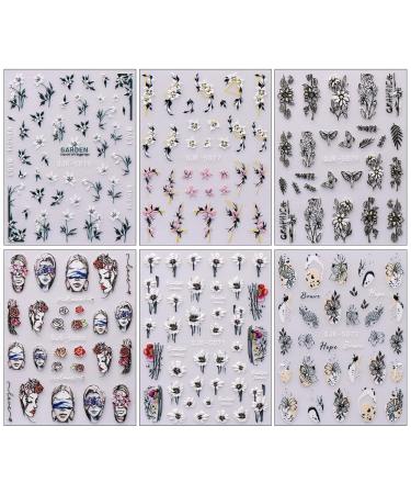 JMEOWIO 6 Sheets 3D Spring Flower Nail Art Stickers - Colorful Self-Adhesive 5D Floral Decals for Summer Nail Design & Decoration - Buy Online on GoSupps.com