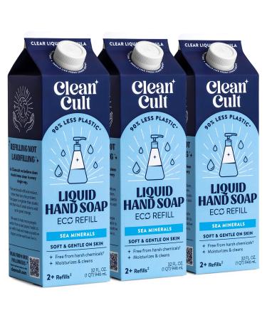 Cleancult Liquid Hand Soap Refills (32oz 3 Pack) - Hand Soap that Nourishes & Moisturizes - Liquid Soap Free of Harsh Chemicals - Paper Based Eco Refill Uses 90% Less Plastic - Sea Minerals Sea Minerals 32 Fl Oz (Pack ...