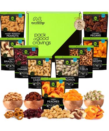 Dried Fruit & Nuts Gift Basket in Green Box (9 Assortments) Holiday Christmas Gourmet Bouquet Arrangement Platter, Birthday Care Package, Healthy Food Kosher Snack Tray for Adults Men Women