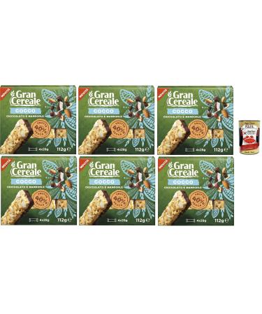 Mulino Bianco, Gran Cereale Pack of 6 dried fruit bars with coconut, chocolate and almond pieces, for breakfast and sweet snacks, 6 x 112 g + Italian Gourmet polpa 400 g