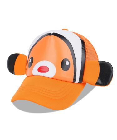 LANGZHEN Toddler Cute Animal Baseball Cap Adjustable Kids Outdoor Sun Hats Baby Mesh Back Cap for Boys and Girls (S-Clownfish)