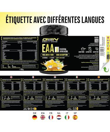  GEN GERMAN ELITE NUTRITION EAA powder 532g (38 servings) - The 9 essential amino acids incl. histidine & BCAA - Human Code formula - Vegan - Very good solubility - Refreshing amino acid drink (Candy Lemon) - Buy Online on GoSupps.com