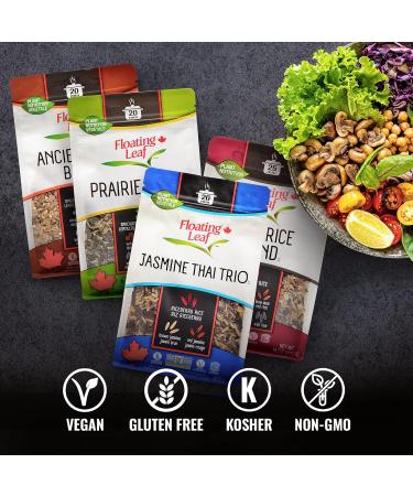 4 Packs x 400g Rice Variety Pack Includes Jasmine Thai Rice Trio Wild Rice Blend Prairie Blend and Ancient Field Blend Non Gluten Non-Gmo Kosher and Vegan - Floating Leaf - Buy Online on GoSupps.com