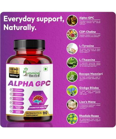 Humming Herbs Alpha GPC 300mg + CDP Choline Nootropic Brain Supplement - Memory Focus Mental Clarity - Lion's Mane Bacopa L-Theanine Phosphatidylserine - 13-in-1 Formula - 90 Capsules - Buy Online on GoSupps.com