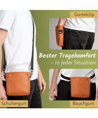 Heimatpfoten Dog Feeding Bags - Leather Imitation One-Hand Magnetic Closure Cognac Brown - Ideal for Walks - Buy Online on GoSupps.com