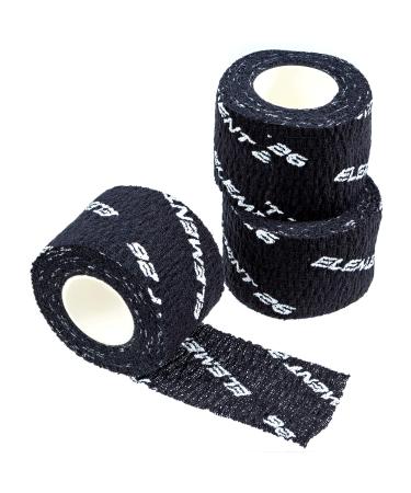 Element 26 Athletic Weight Lifting Tape - Premium Thumb and Finger Tape - Black Hook Grip Tape - Sticky and Stretchy Tape with Sweat Resistant Adhesive - Tape for WODs, Boxing, BJJ 3 Rolls - 1.5" Width Black