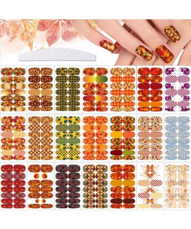 EBANKU 21 Sheets Maple Leaf Nail Sticker Thanksgiving Adhesive Full Wrap Gel Nail Art Decal Waterproof Gel Nail Polish Stickers with 1 Nail Files (Autumn Series)
