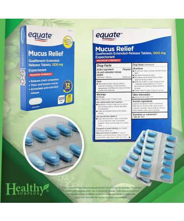 Healthy Surplus Equate Mucus Relief - Guaifensesin Extended-Release - 28 Tablets 1200 mg Expectorant and Vital Volumes Tips Card Bundle - Buy Online on GoSupps.com