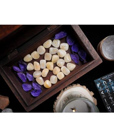Crocon Golden Pyrite Rune Stones Set - Elder Futhark Alphabet Engraved Symbols for Chakra Balancing - 15-20mm Decorative Stones - Buy Online on GoSupps.com