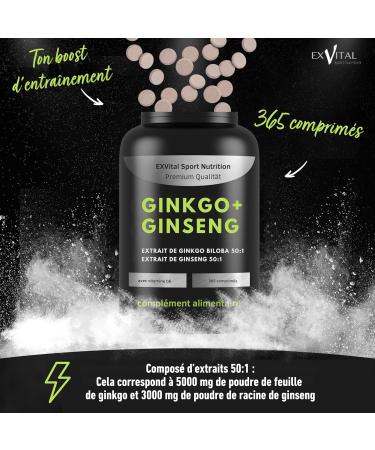 EXVital Ginkgo + Ginseng 365 comprim s extraits de plantes 50:1 hautement dos Ginkgo Biloba & Ginseng cor en Test en laboratoire V gan - Buy Online on GoSupps.com