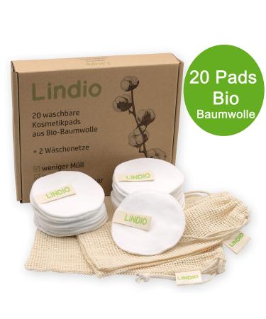 Lindio 20x washable make-up removal pads made of organic cotton 2 laundry nets facial cleansing zero waste