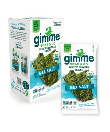 gimMe Grab & Go - Sea Salt - 5 Count - Organic Roasted Seaweed Sheets - Keto Vegan Gluten Free - Great Source of Iodine & Omega 3s - Healthy On-The-Go Snack for Kids Adults Sea Salt 5 Count (Pack of 1)