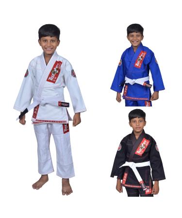 Twister Kids Jiu Jitsu Gi Ultra Light Fabric Youth BJJ Gi with free White Belt Included C3 White/Red