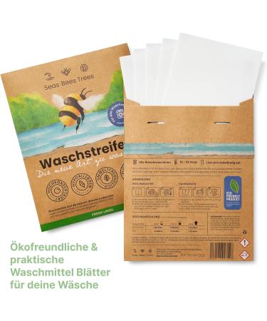 Seas Bees Trees Eco-Friendly Laundry Strips - 32 Sustainable Detergent Leaves for White & Colorful Washes | Fresh Linen Fragrance | Travel-Friendly & CO2 Saving - Buy Online on GoSupps.com
