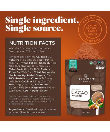 Navitas Organics Organic Cacao Powder - 24 oz (680 g) | Premium Superfood for Baking & Smoothies - Buy Online on GoSupps.com