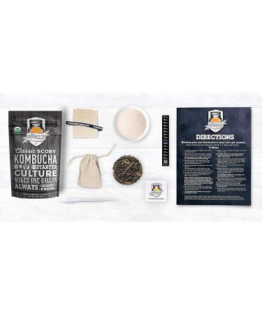 Organic 1-Gallon Kombucha Brewing Starter Kit with SCOBY, Starter Tea, Thermometer, pH Strips & More - Buy Online on GoSupps.com