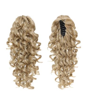 SWACC 12-Inch Ponytail Extensions Synthetic Clip in Drawstring Curly Ponytail Hairpiece Jaw Clip Hair Extension (Honey Blonde Blended-16/18#)
