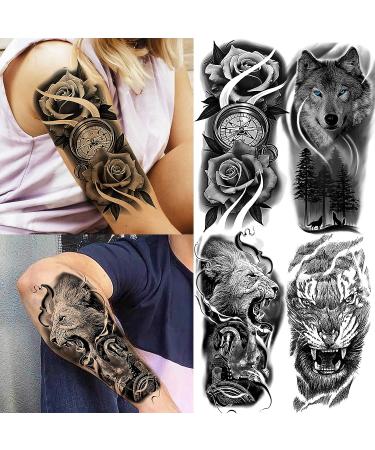 Realistic Black Animals Temporary Tattoos | 22 Sheets | Half Arm Sleeve | 3D Tribal Designs | Halloween Fake Tattoo Stickers - Buy Online on GoSupps.com