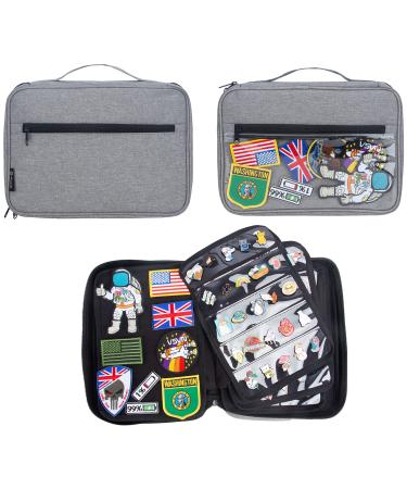Large Portable Travel Brooch Pin Carrying Case for Enamel Pin Lapel Pin Pins Storage Organizer Case with 2 Zipper Pockets Pin Collections Display Bag with 10 Pages Hold Up to 250 Pins. (grey)