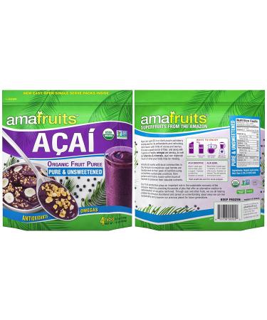 Amafruits Acai Berry Frozen Puree - Organic & Non-GMO | Unsweetened Smoothie Packs | Antioxidant Rich Superfruit - 72 Packs x 3.5oz - Buy Online on GoSupps.com