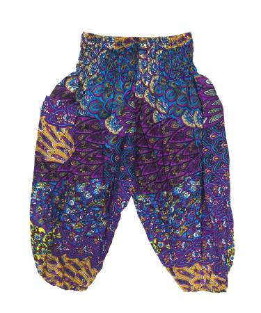 Lofbaz Children Hippy Thai Harem Aladdin Pirate Kids Pants Bohemian Baggy Colorful 5-6 Years Peacock Purple