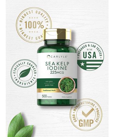 Sea Kelp Iodine 225mcg | 500 Tablets Non-GMO Gluten Free | Traditional Herb Supplement by Carlyle - Buy Online on GoSupps.com
