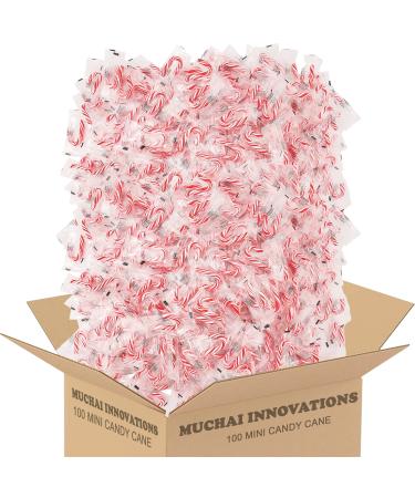 Muchai Innovations Mini Candy Canes Peppermint Flavored | Red & White Stripes - Individually Wrapped Gift Pack | Holiday Christmas Candy (100 Pieces)