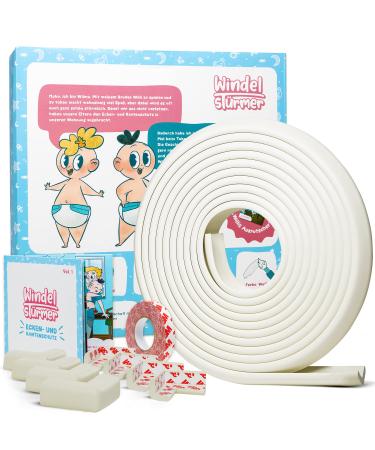 Diaper striker - edge protection baby - 6m edge protection 8 pre -glued corners 13m 3 m tape - enormously strong stop at all surfaces (white)
