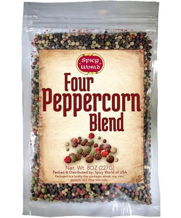 Spicy World Four Peppercorn Rainbow Blend in Resealable Bag  Perfect Flavor Blend - NON-GMO, Steam Sterilized - Whole Black, Whole Green, Whole White & Whole Pink Peppercorns, 8 Oz 8 Ounce (Pack of 1)