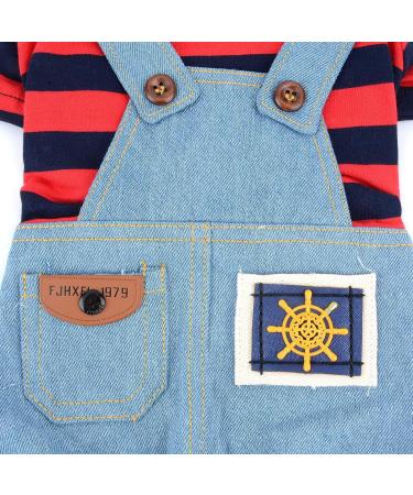 Ranphy Striped Pet Jumpsuit for Young Dogs - Cute Cotton Pajama Shirt & Denim Jacket for Chihuahua & Yorkshire - Red L (Chest: 45cm Back: 35cm) - Buy Online on GoSupps.com