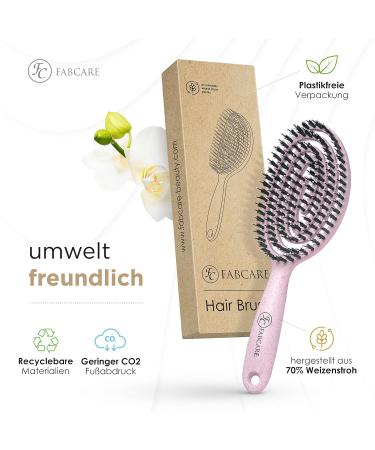 Fabcare Organic Hairbrush - Wild Boar Bristles Round Detangler Brush for All Hair Types | Pink - Includes Ebook Professional Hair Care - Buy Online on GoSupps.com