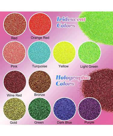 Jemesi 12 Colors Holographic Glitter Powder - 120g Fine Glitter for Epoxy Resin Nail Art Body & Decoration - Buy Online on GoSupps.com