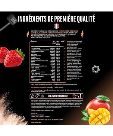 Push it to the Limit - Pr -entra nement avec L-arginine + citrulline + L-tyrosine + L-th anine + L-carnitine + AAKG + taurine + rhodiola rosea + caf ine - Hautement dos - 360 g - Mangue Fraise - Buy Online on GoSupps.com