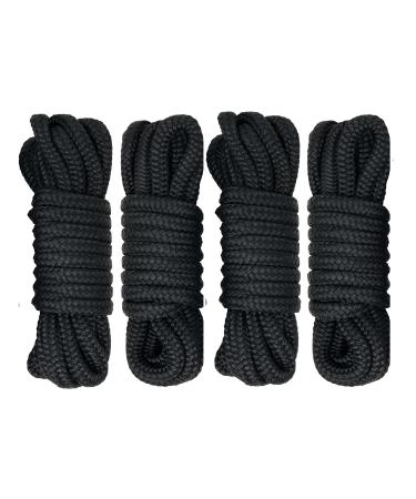 Rainier Supply Co. 4-Pack Boat Dock Lines - 15 ft x 3/8 inch Boat Rope - Premium Double Braided Nylon Dock Rope - Mooring Lines with 12" Eyelet - Black 15' x 3/8" 4 Pack - Black Nylon