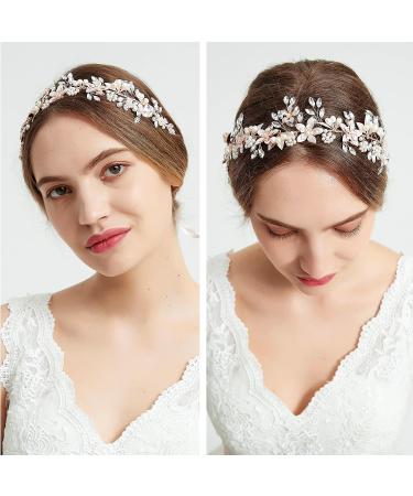 Oriamour Flower Design Wedding Headband with Freshwater Pearls - Rose Gold Bridal Hair Accessories - Buy Online on GoSupps.com