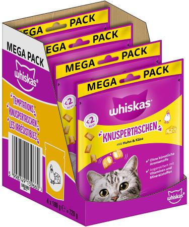 Whiskas crunchy pockets cat snack with chicken & cheese taste 4 Pack 4x180g - cat delicacies for adult cats chicken & cheese 720 g (1 Pack) - Buy Online on GoSupps.com