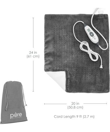 Pure Enrichment PureRelief XXL Electric Heating Pad - 20x24 - 6 Heat Settings - Machine Washable - Soft Microplush - 2-Hour Auto Shut-Off - Gray - Buy Online on GoSupps.com