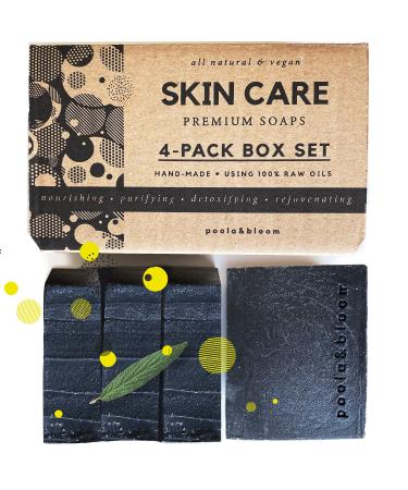 4er nature shower soap set: activated carbon & peppermint - black core soap for women and men - palm oil -free - solid shower gel for men - for personal care black soap for more beautiful skin