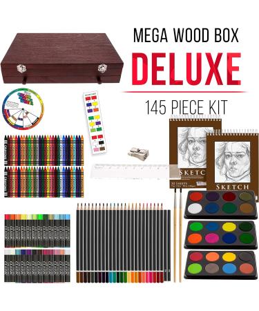 U.S. Art Supply 145-Piece Mega Wood Box Art Set - Painting, Drawing, & Sketching Kit with Watercolor Paints, Oil Pastels, Pencils, Crayons, Brushes - Artist Set in Storage Case - Buy Online on GoSupps.com