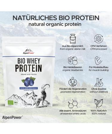 Alpenpower Bio Whey Protein Blueberry 500g | 100% Natural CFM Protein Powder | Organic Alpine Milk | No Additives - Buy Online on GoSupps.com