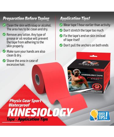 Physix Gear Sport Kinesiology Tape Pro - Sports Tape for Injury Pregnancy Knee Joint Swelling Strains - Waterproof Athletic Tape for Muscle Support & Improved Blood Circulation (with e-Guide) Red - (1 Pack + eGuide) - Buy Online on GoSupps.com