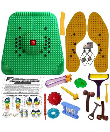 Japjy Akupressurmatte Green Family Kit with magnets pyramids sujok ring thumb massager ball stripes tongue cleaners finger energy wooden rolls palm exerciser jimmy opener earring -gn4